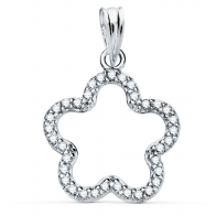 Pendentif Fleur Oxydes (Or blanc)