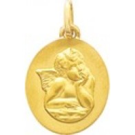 Médaille Ange pensif ovale (Plaqué Or)