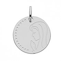 Medaille Jeton vierge en prière (Or Blanc 9k)