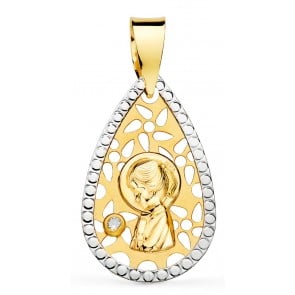 Pendentif petite Vierge forme Goutte entourage Oxydes