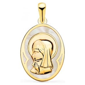 Médaille Vierge en prière Nacre ovale