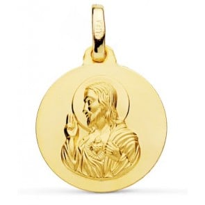 Médaille Sacré-Coeur de Jésus satinée (Or Jaune 9K)