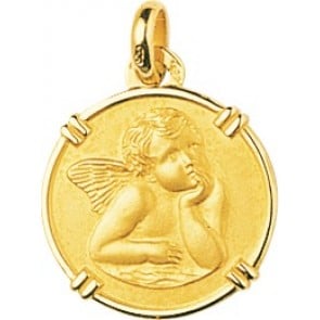 Médaille Ange Pensif cerclée (Or Jaune 9k)