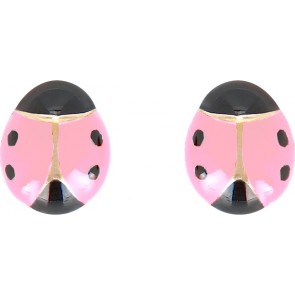 Boucles d'oreilles coccinelle laquée rose et noir