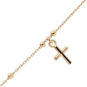 Bracelet chaine boule avec Croix (Or Jaune) 