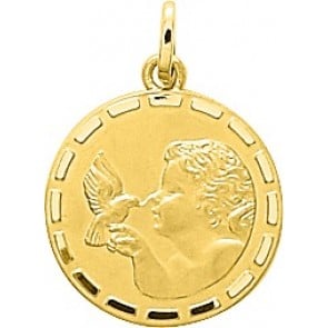 Médaille Ange à l'Oiseau bords fantaisie (Or Jaune)