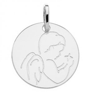 Médaille ange à l'étoile (Or Blanc 9K)