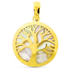 Médaille Arbre de Vie sur nacre ronde (Or jaune 9K)