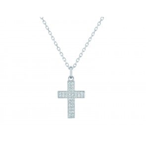 Collier Croix pavée (Or Blanc 9K)