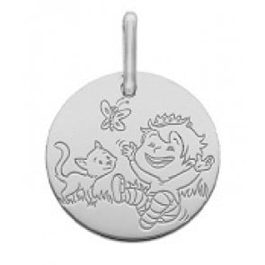 Médaille la Fée Galipette - le garçon et le chat (Or Blanc)
