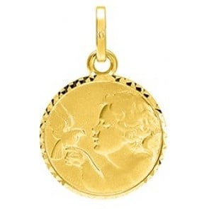 Médaille Ange à l'Oiseau bords ciselés (Or Jaune 9K)
