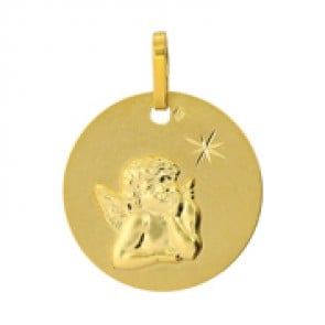 Médaille Ange Ronde Etoilée (Or Jaune)