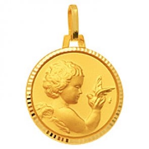 Médaille Ange et Colombe facettée (Or Jaune)