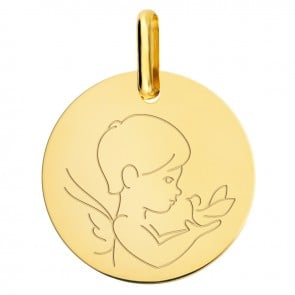 Médaille petit ange à la colombe (Or Jaune)