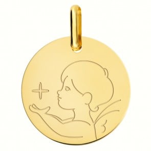 Médaille ange à l'étoile de profil en or jaune