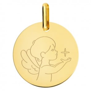 Médaille petit ange à l'étoile or jaune