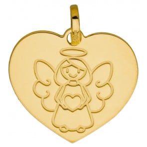 Médaille coeur Ange petite fille (Or Jaune 9K)