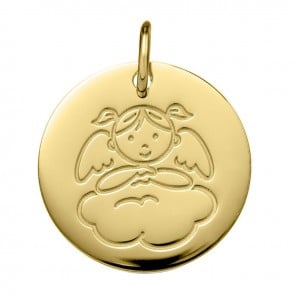 Medaille ange fille sur un nuage (Or Jaune 9K)