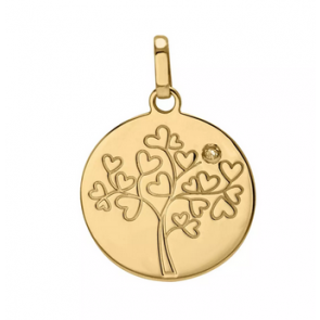Médaille Arbre de Vie aux Coeurs et Diamant (Or jaune)