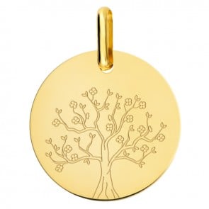 Médaille arbre de vie en fleurs or jaune 18K