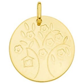 Médaille Arbre de Vie fleuri et son nichoir (Or jaune)