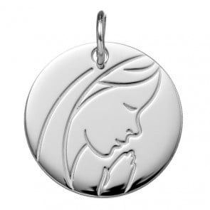 Médaille Vierge en Prière (Or Blanc 9K)