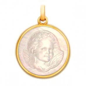 Médaille Ange Espiègle en nacre - medaillle bapteme Becker
