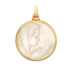 Médaille Vierge Prière en nacre - medaillle bapteme Becker