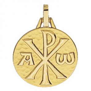 Médaille Chrisme brillante et martelée (Or Jaune 9k)