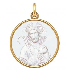 Médaille Christ "Jésus est mon Berger" (Or & Nacre)