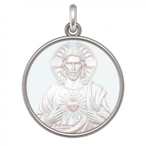 Médaille Le Christ - Sacré Coeur (Argent & Nacre)