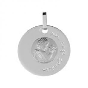 Médaille disque Ange à la Colombe (or blanc)