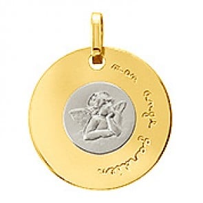 Médaille disque Ange Raphaël (disque en Or Jaune et jeton en Or Blanc)
