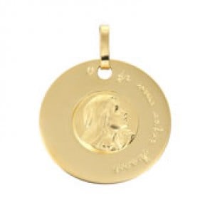 Médaille Disque Vierge en Prière (Or Jaune)