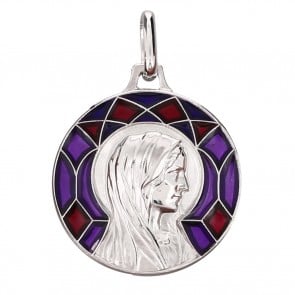  Médaille Emaillée Virgo Immaculata Rouge (Argent) 