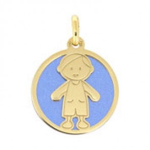 Médaille garçon sur fond bleu (Or Jaune et Acier bleu)