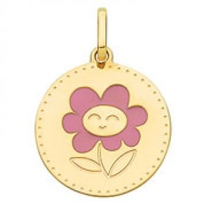 Médaille Plaque Ronde Fleur (Or Jaune)