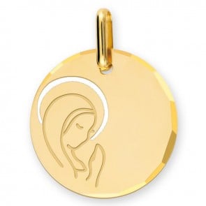 Médaille Vierge en prière auréolée ciselée (Or Jaune ) 