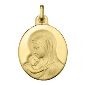 Médaille Madone à l'Enfant Ovale Or Jaune 18 carats