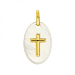 Médaille Croix Or et Nacre ovale (Or Jaune)