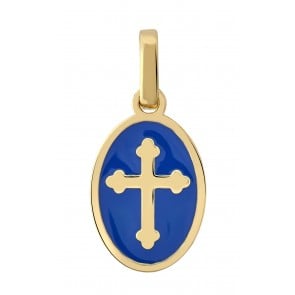 Médaille Croix laquée Bleu (Or Jaune 9K)
