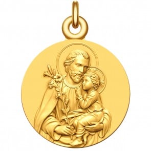 Médaille Saint Joseph et l'Enfant jésus (Or Jaune)