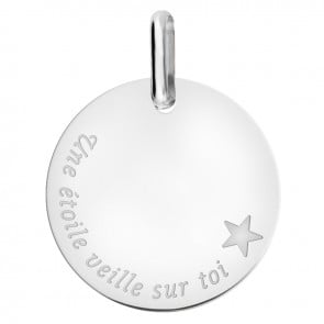  Médaille "une étoile veille sur toi" en or blanc 375/1000