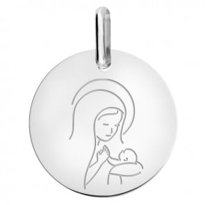 Médaille Vierge à l'Enfant Amour Maternel or blanc