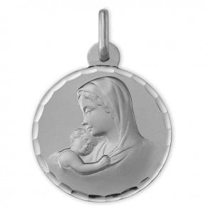 Médaille Vierge à l'enfant ciselée (Or Blanc 9k)