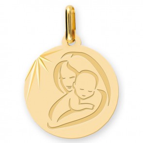 Médaille vierge à l'enfant moderne (Or Jaune)
