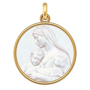 Médaille Vierge à l'Enfant et l'Agneau(Or & Nacre)