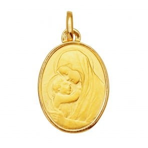 Médaille Vierge à l'enfant ovale (or jaune 18 carats)