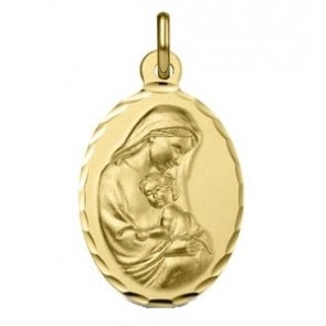 Médaille Vierge à l'enfant ovale bords ciselés (Or jaune)