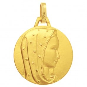 Médaille Vierge au voile étoilé or jaune - médaille de baptême